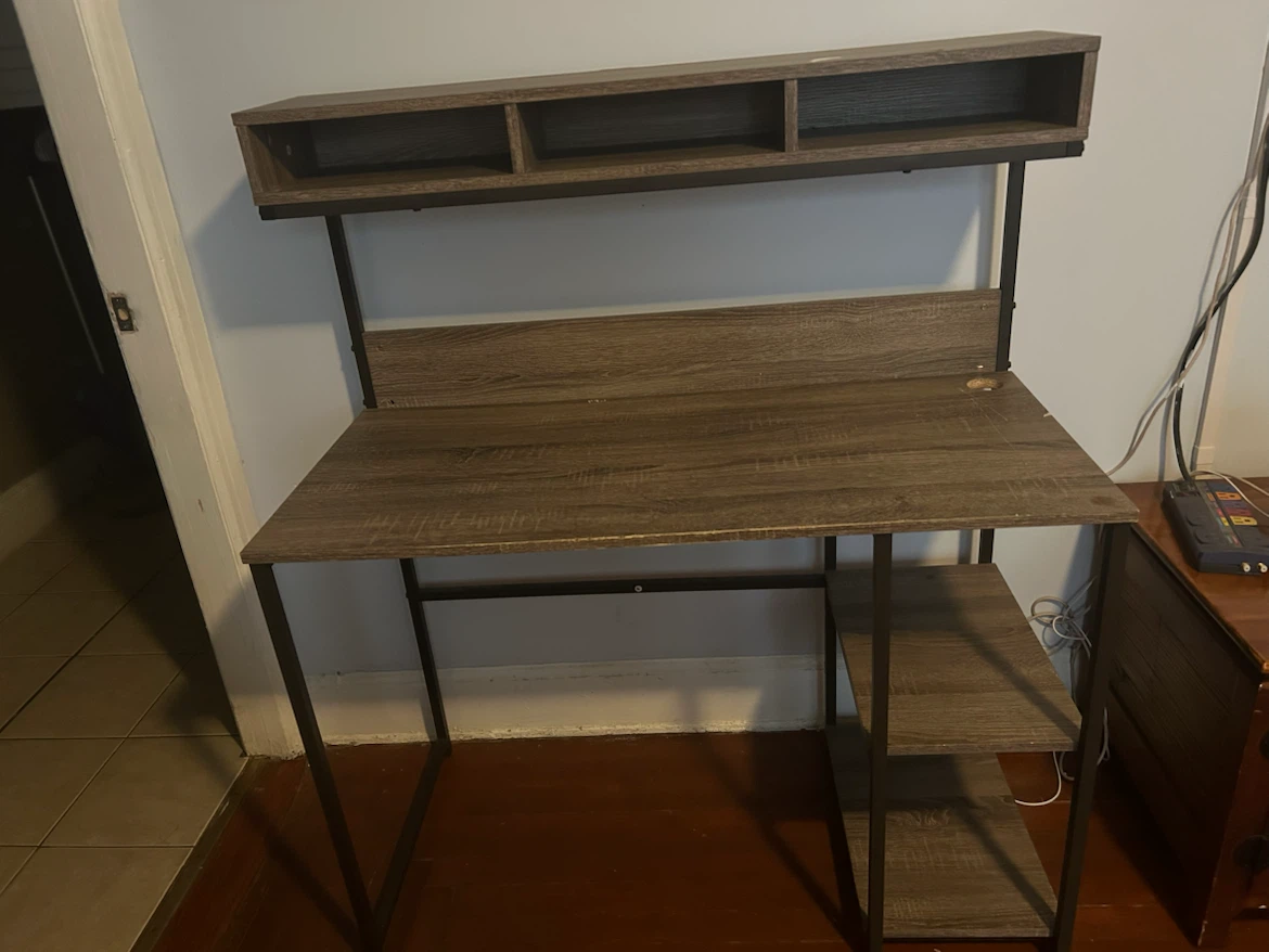 Industrial Style Computer Desk with Hutch and Shelves