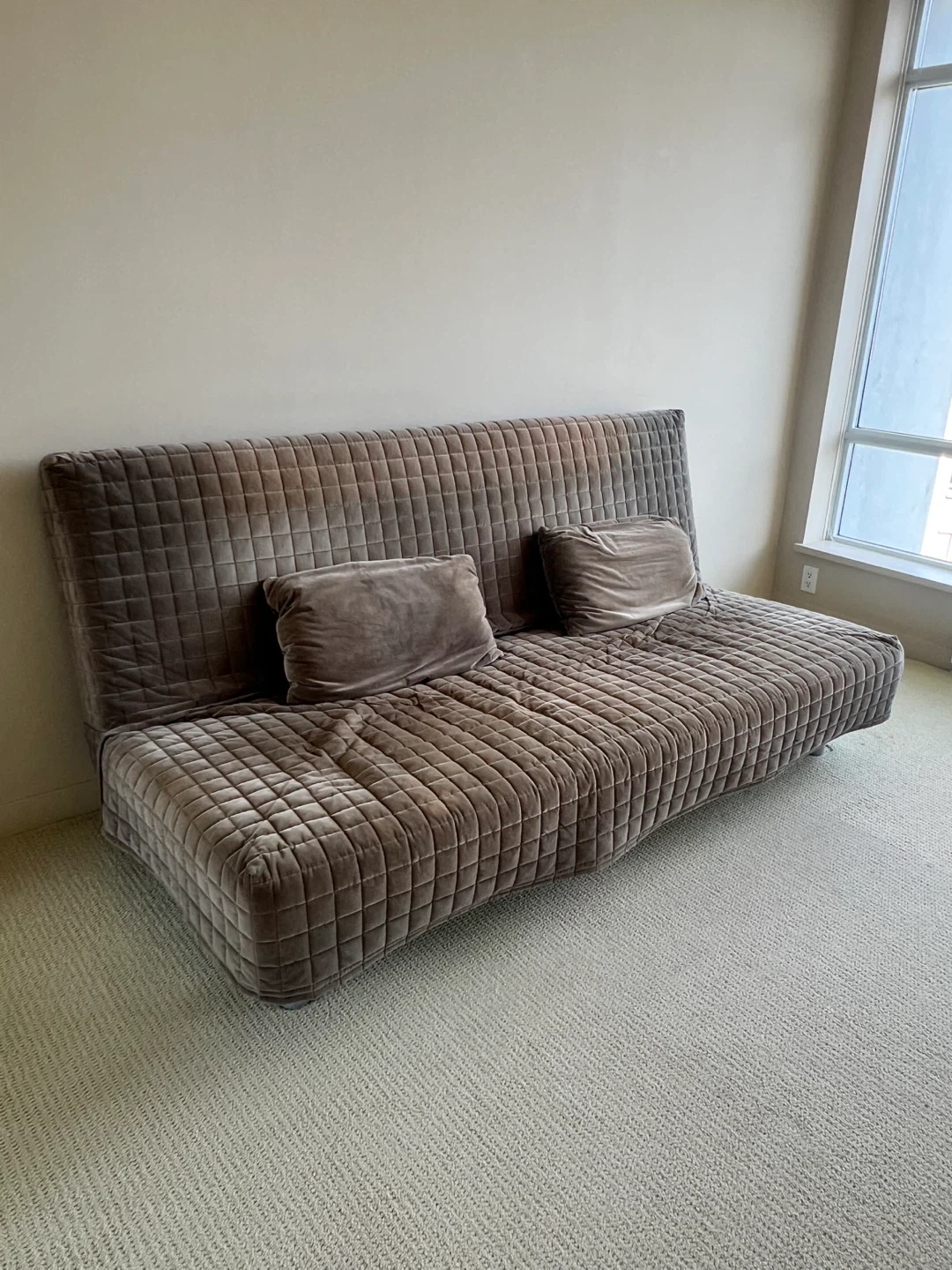 Quilted Velvet Sofa with Two Pillows