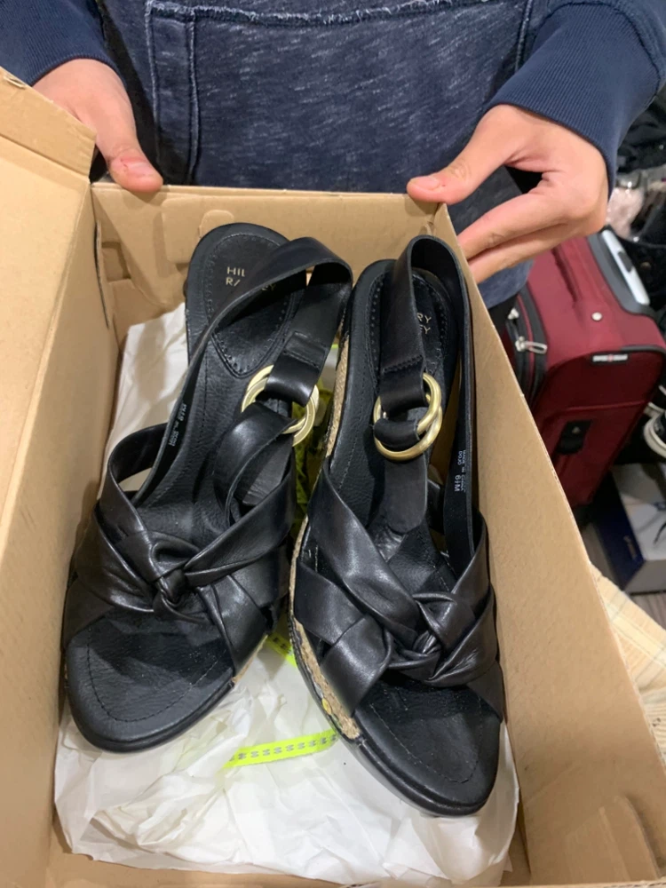 Hilary Radley Black Wedge Sandals Size 6.5