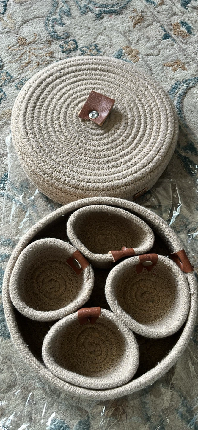 Set of 5 Rope Baskets with Leather Accents - photo 2