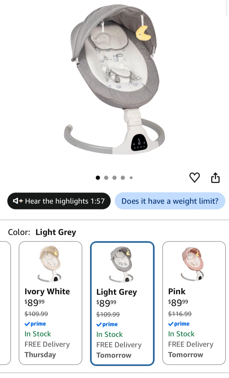 Light Grey Baby Swing - photo 2
