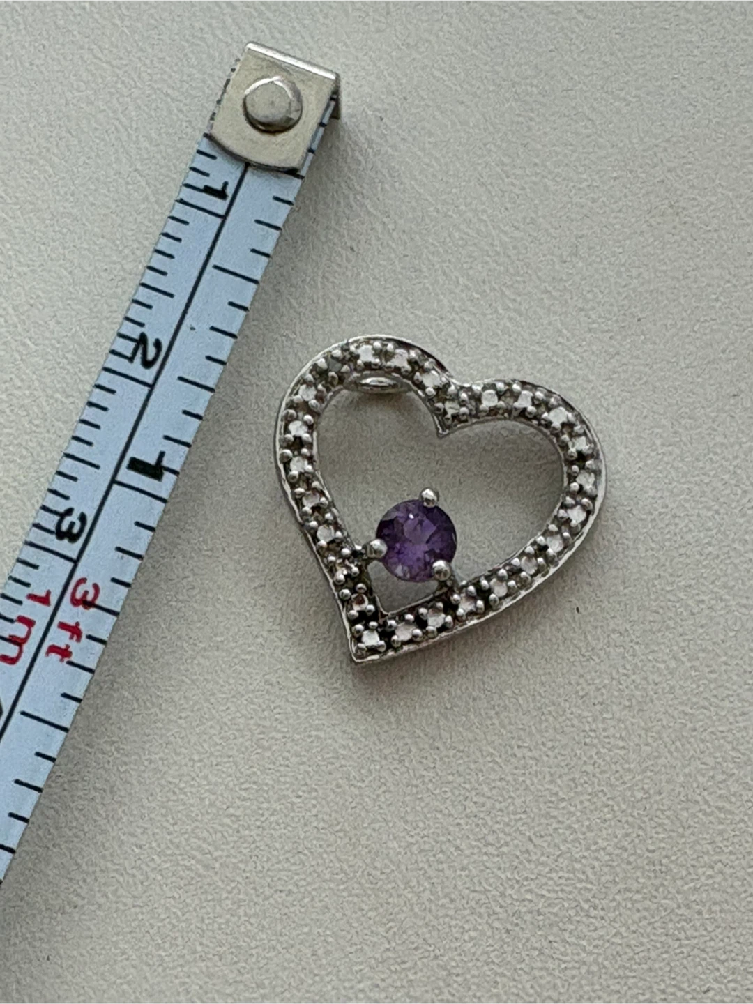 Sterling silver DL amethyst & diamond heart pendant - photo 2