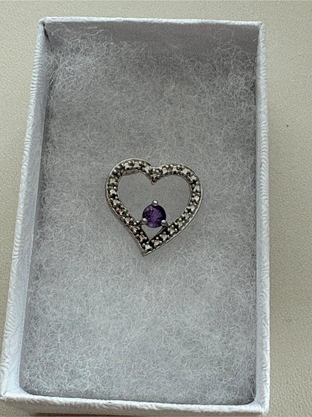 Sterling silver DL amethyst & diamond heart pendant - photo 3