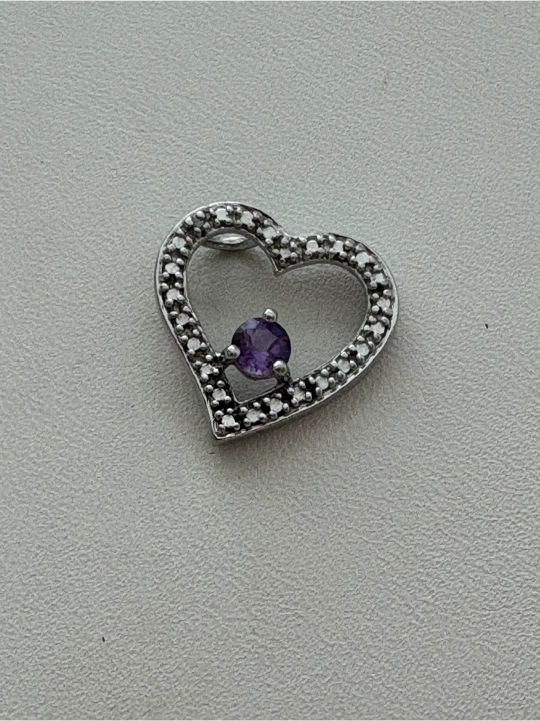 Sterling silver DL amethyst & diamond heart pendant - photo 4