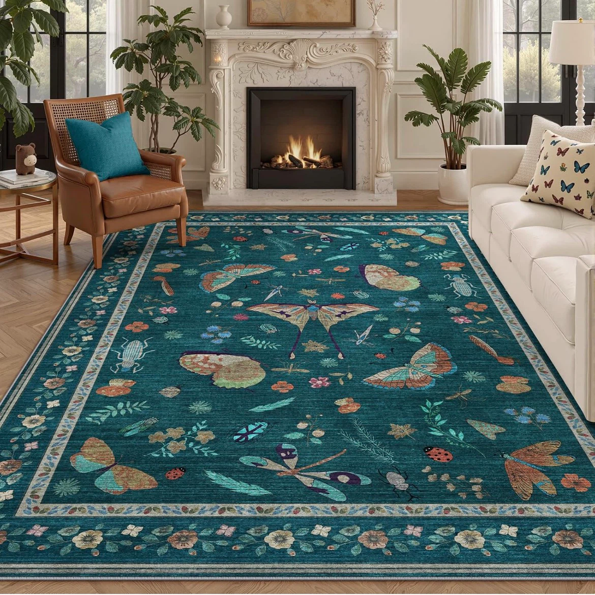 Teal Butterfly and Insect Area Rug - photo 2