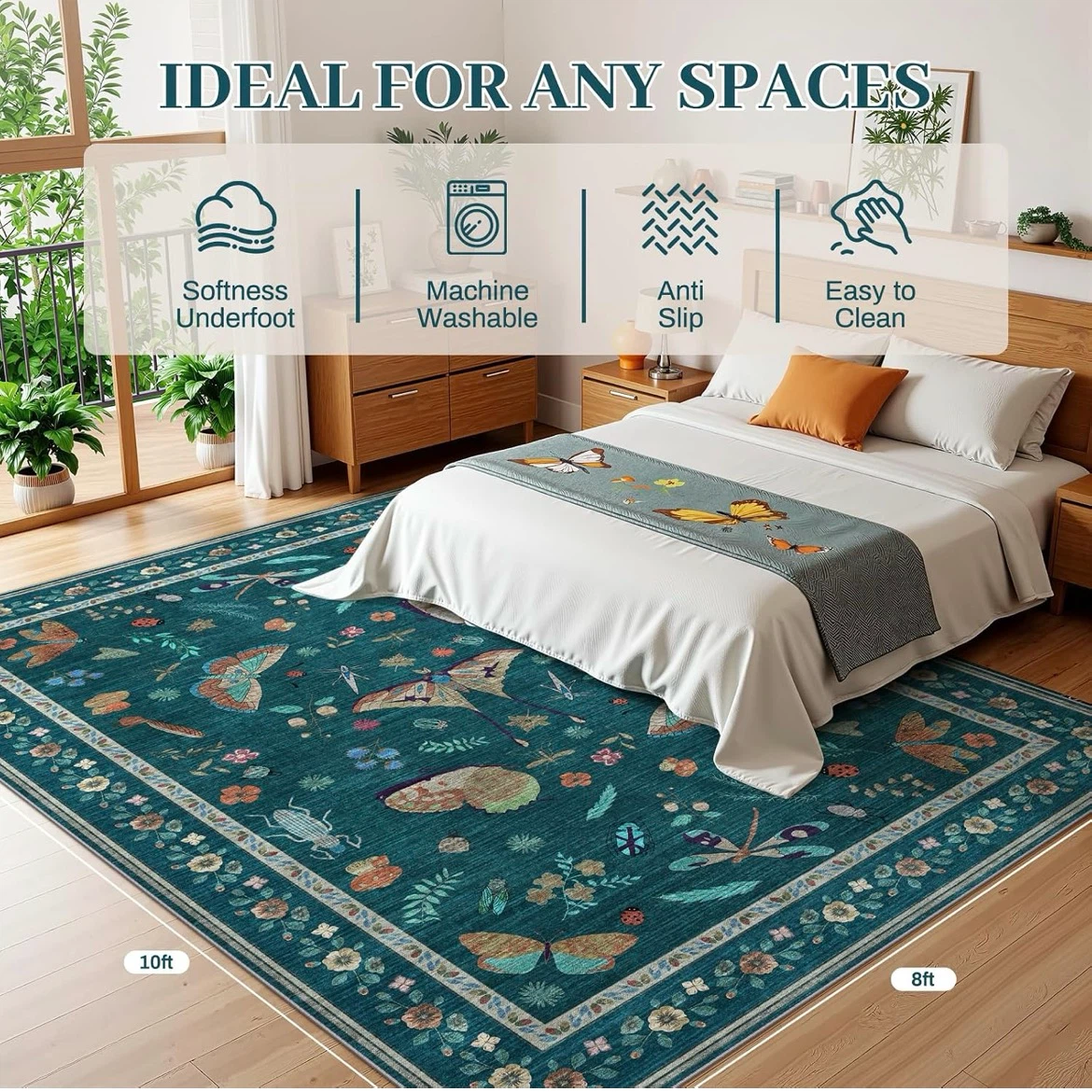 Teal Butterfly and Insect Area Rug - photo 3