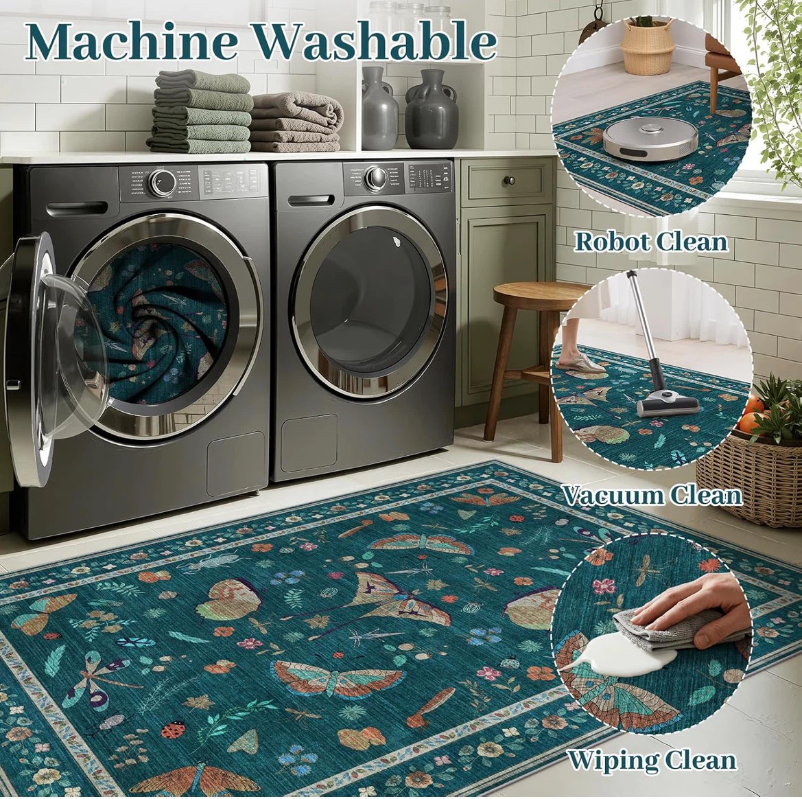 Teal Butterfly and Insect Area Rug - photo 5