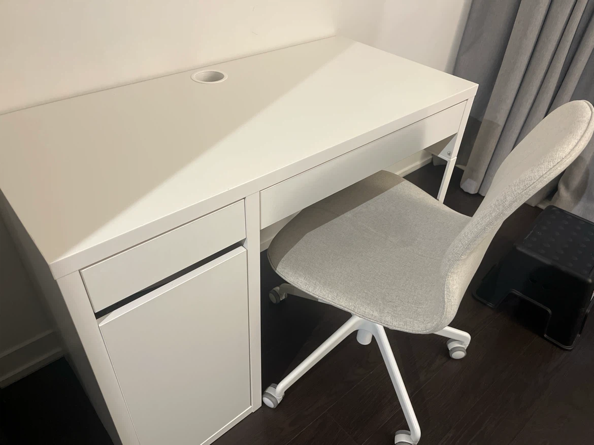IKEA MICKE Desk with drawer unit + chair
