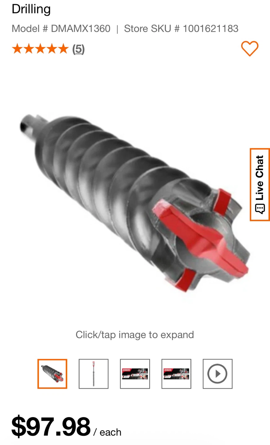 Diablo SDS MAX 1” x 16" x 21" Hammer Bit