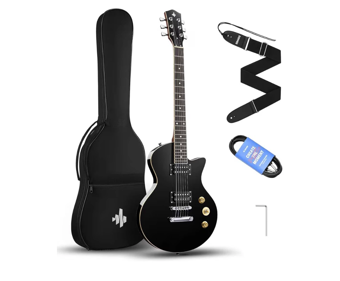 Donner Electric Guitar - Black with Gig Bag and Accessories