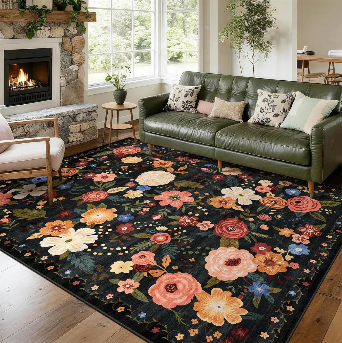 8x10 Floral Area Rug - Waterproof & Stain Resistant