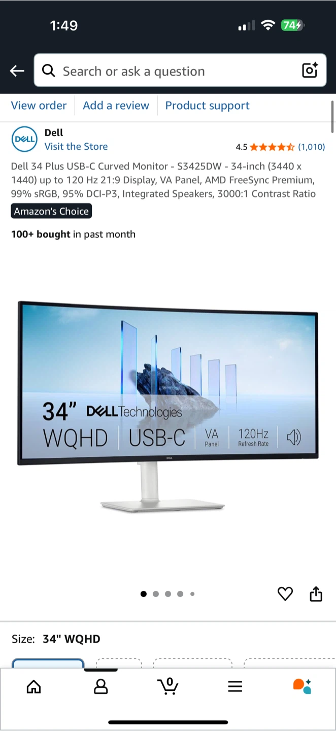 Dell 34"  120Hz Curved USB-C Monitor WQHD - photo 4