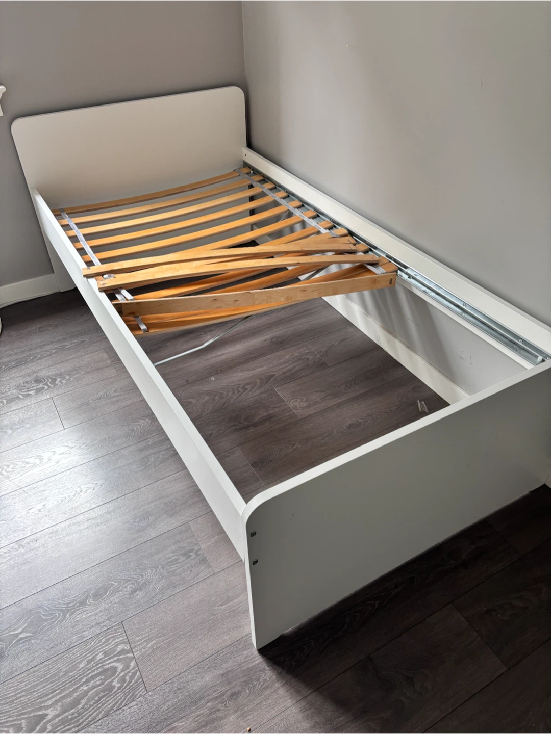 White Twin Bed Frame with Slats