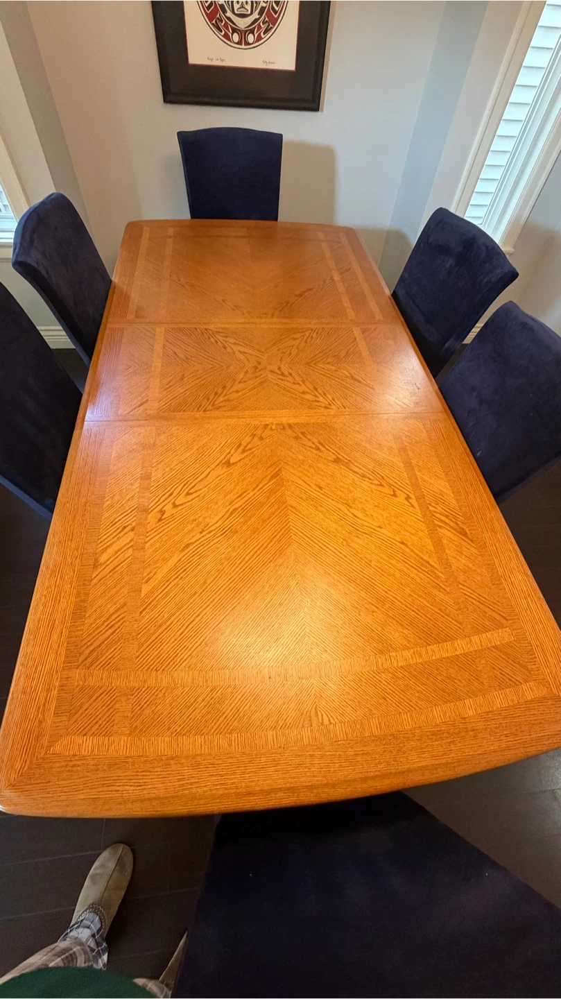 7 piece oak dining room table and chairs