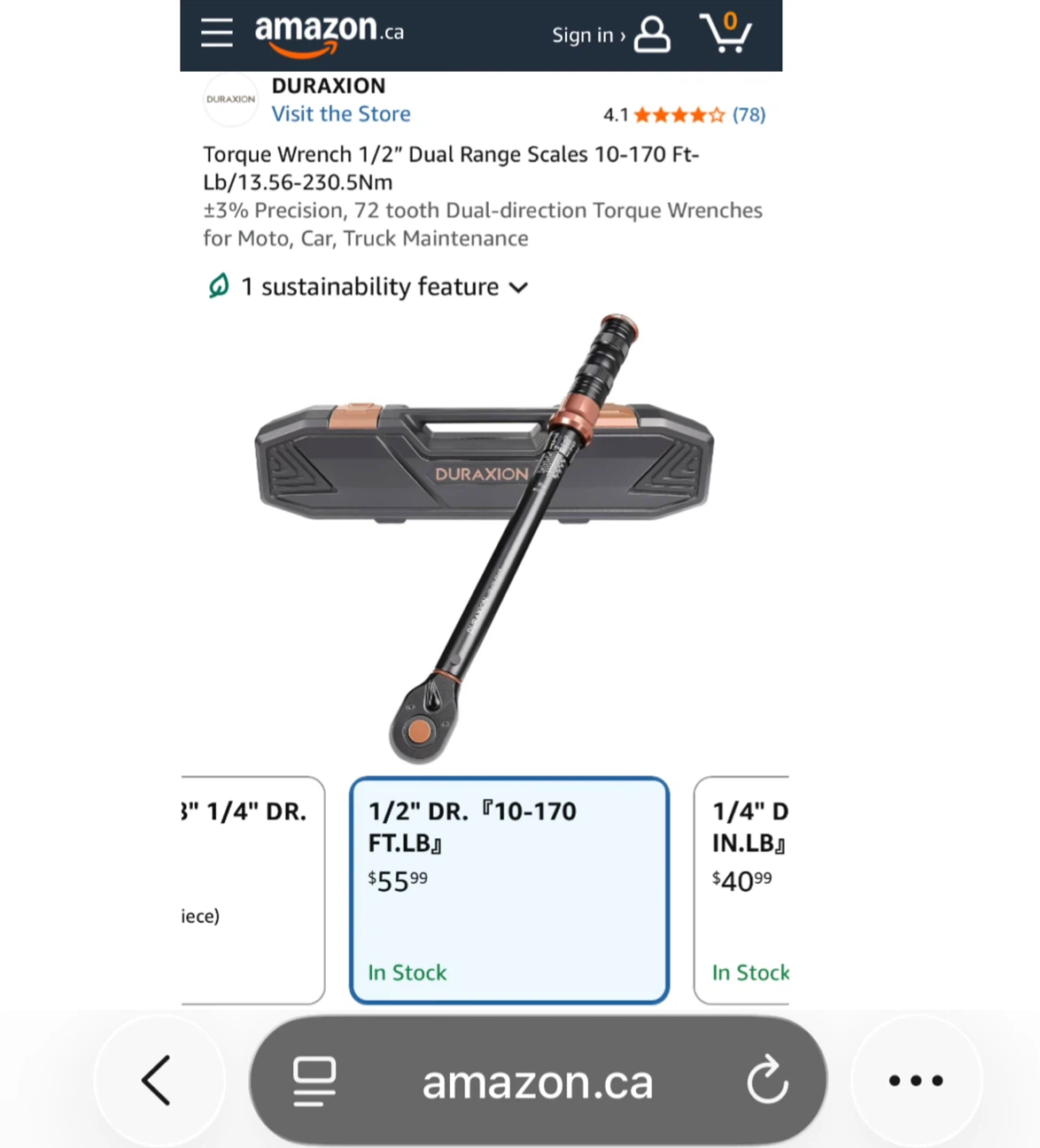 BRAND NEW! Duraxion 1/2-Inch Drive Torque Wrench 10-170ft.lb