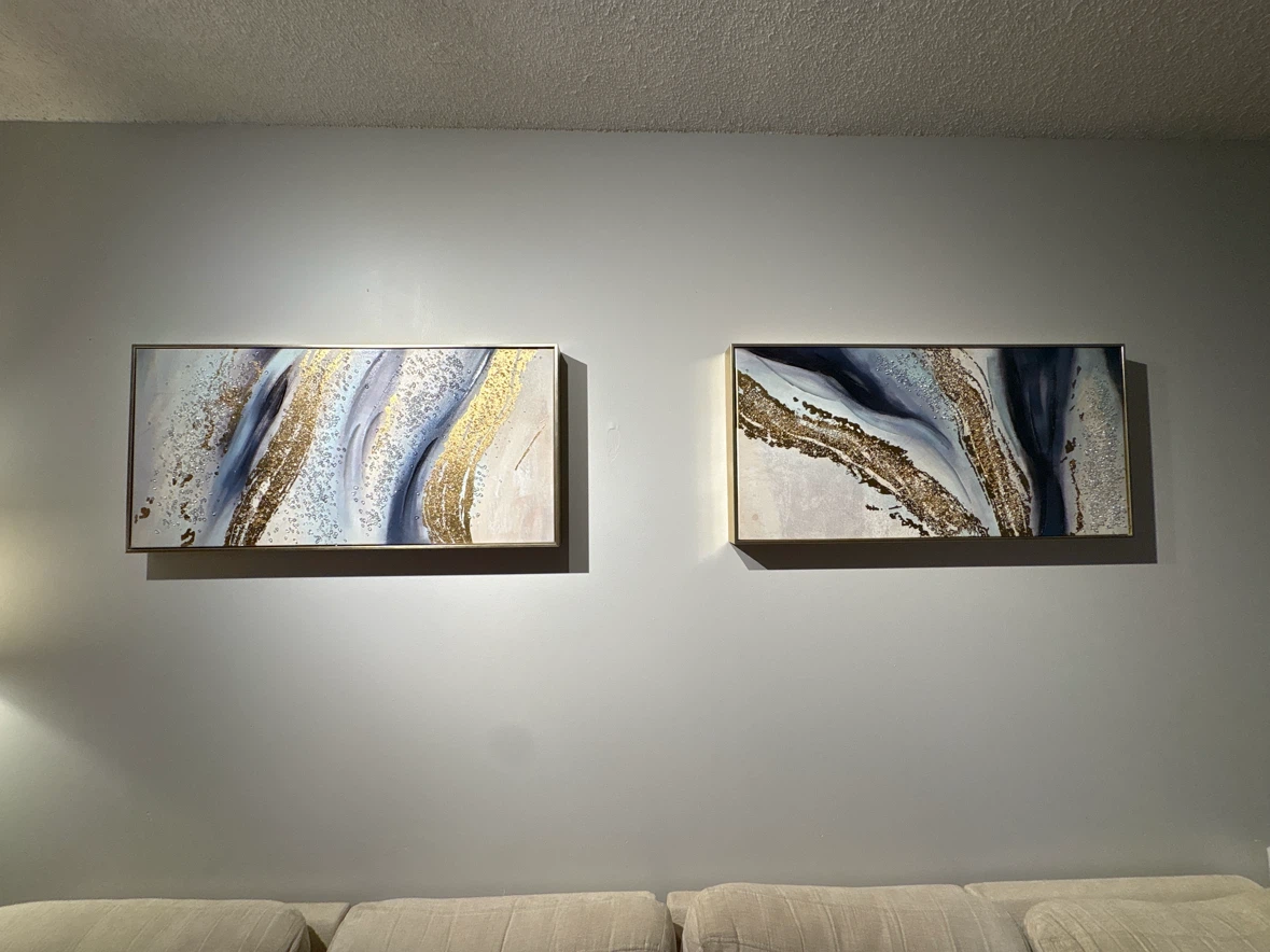 Set of 2 Abstract Gold and Blue Wall Art