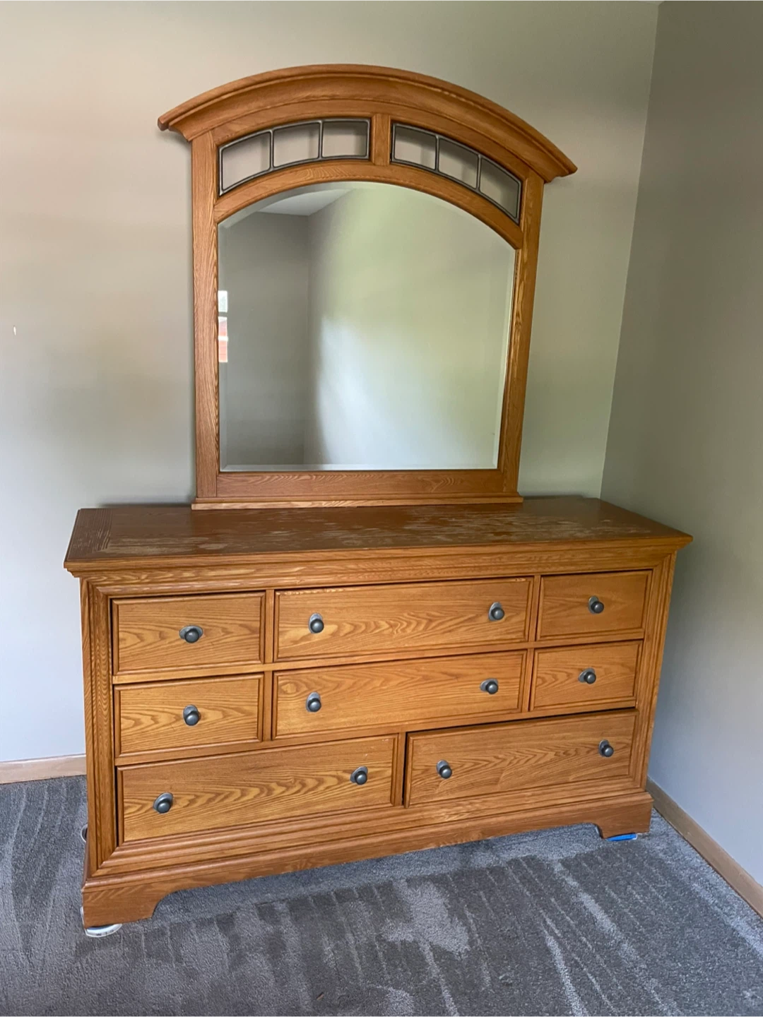 Wood dresser with mirror and matching chest
