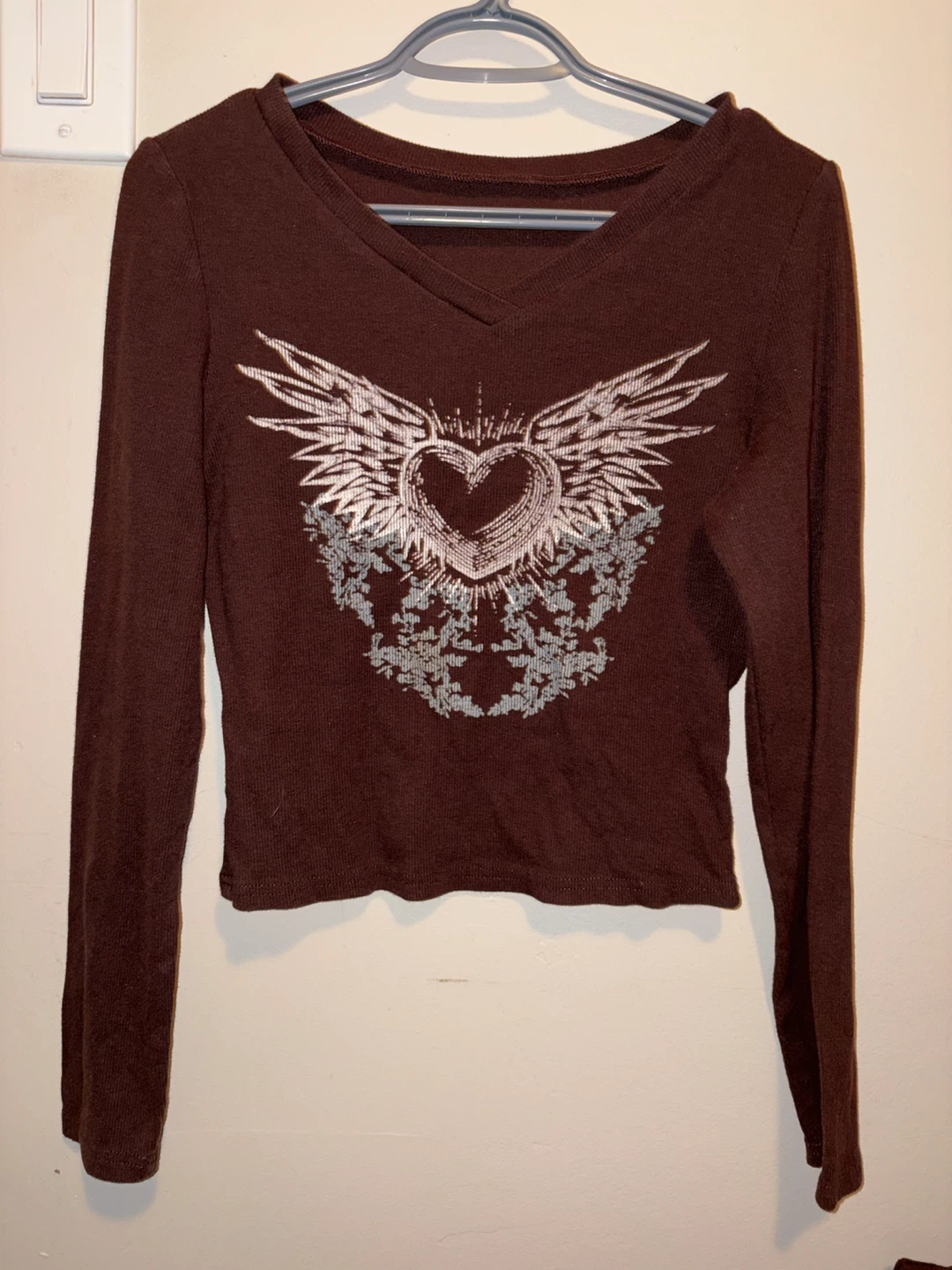 Brown Long Sleeve Graphic Top