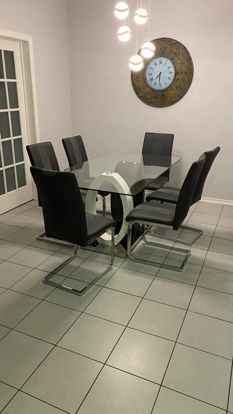 Glass Dining Table Set with 6 Chairs