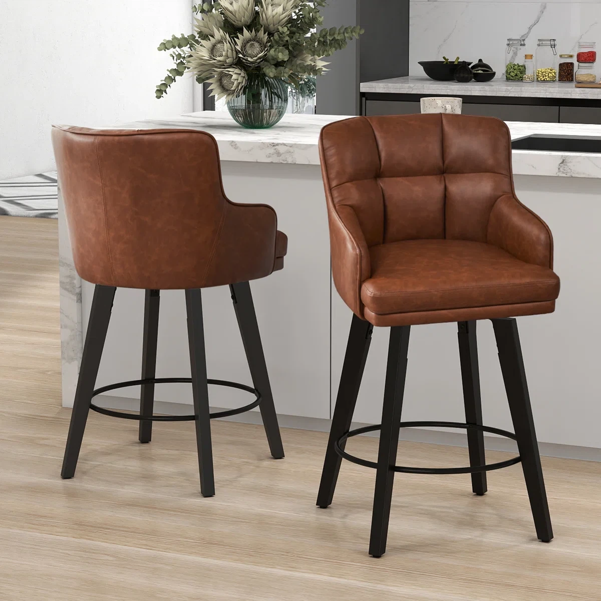 Brown Tufted Swivel Bar Stool - photo 2