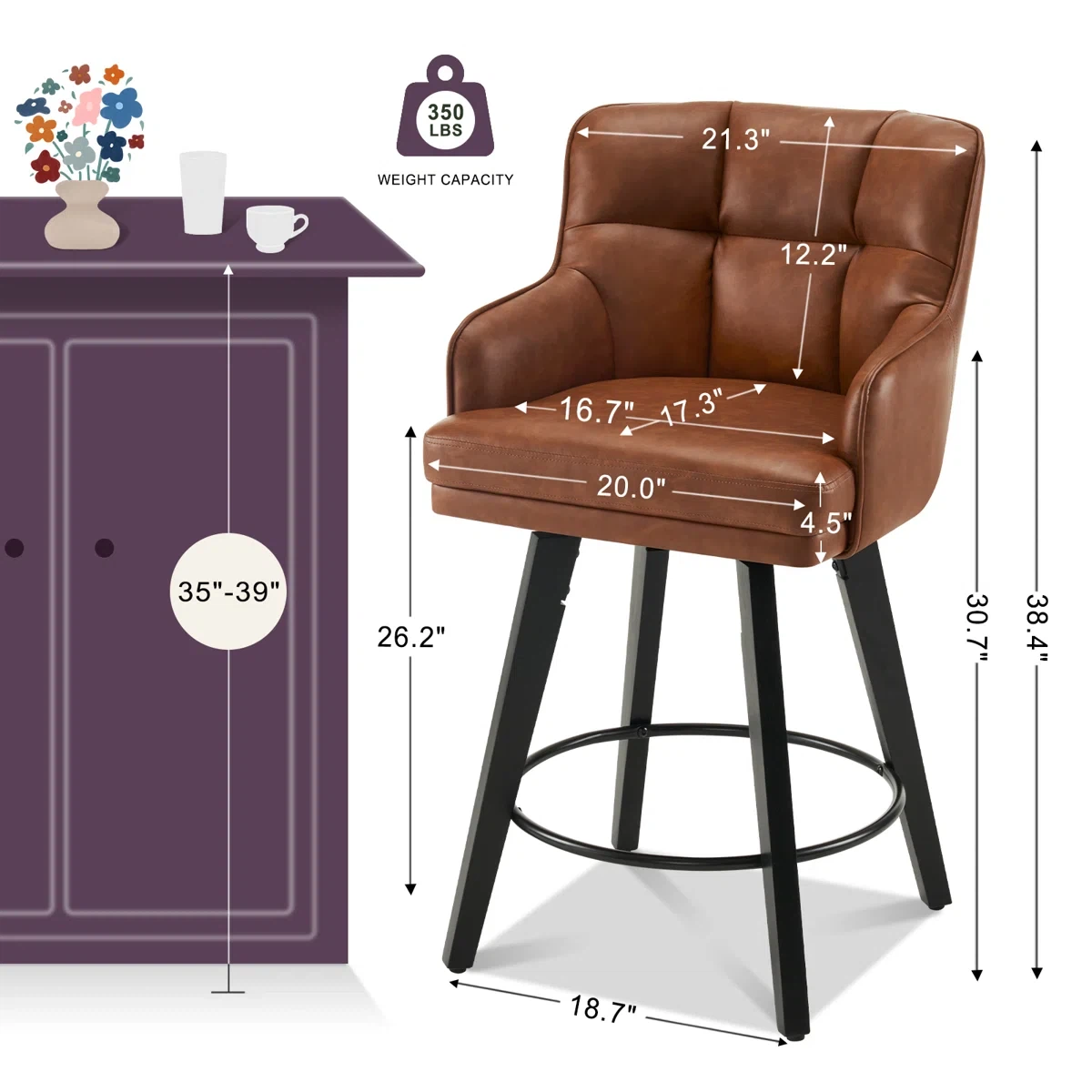 Brown Tufted Swivel Bar Stool - photo 3