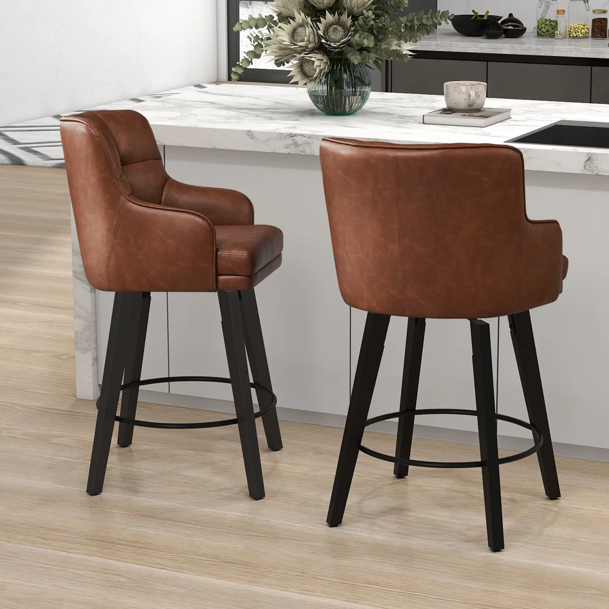 Brown Tufted Swivel Bar Stool - photo 5