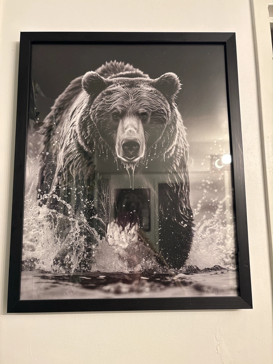 Black and White Grizzly Bear Framed Print