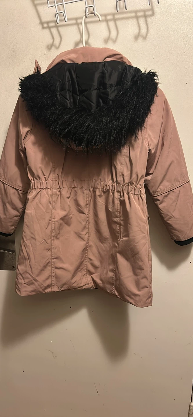 Pink Hooded Winter Jacket with Faux Fur Trim - Size 140 - photo 2
