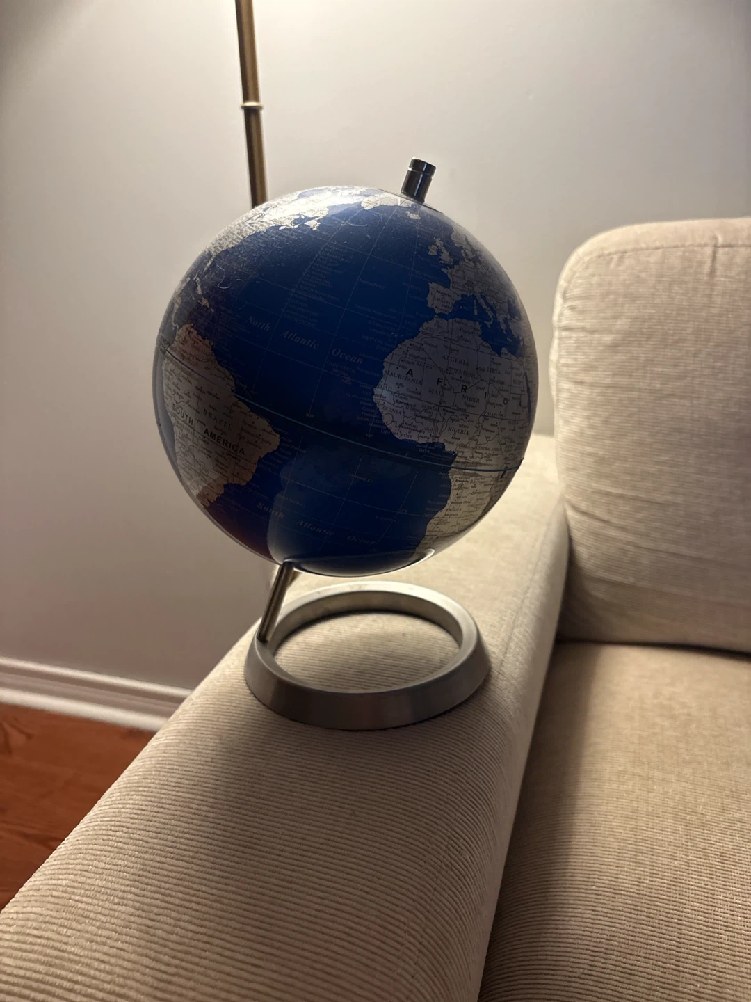 Blue and silver tabletop decorative globe