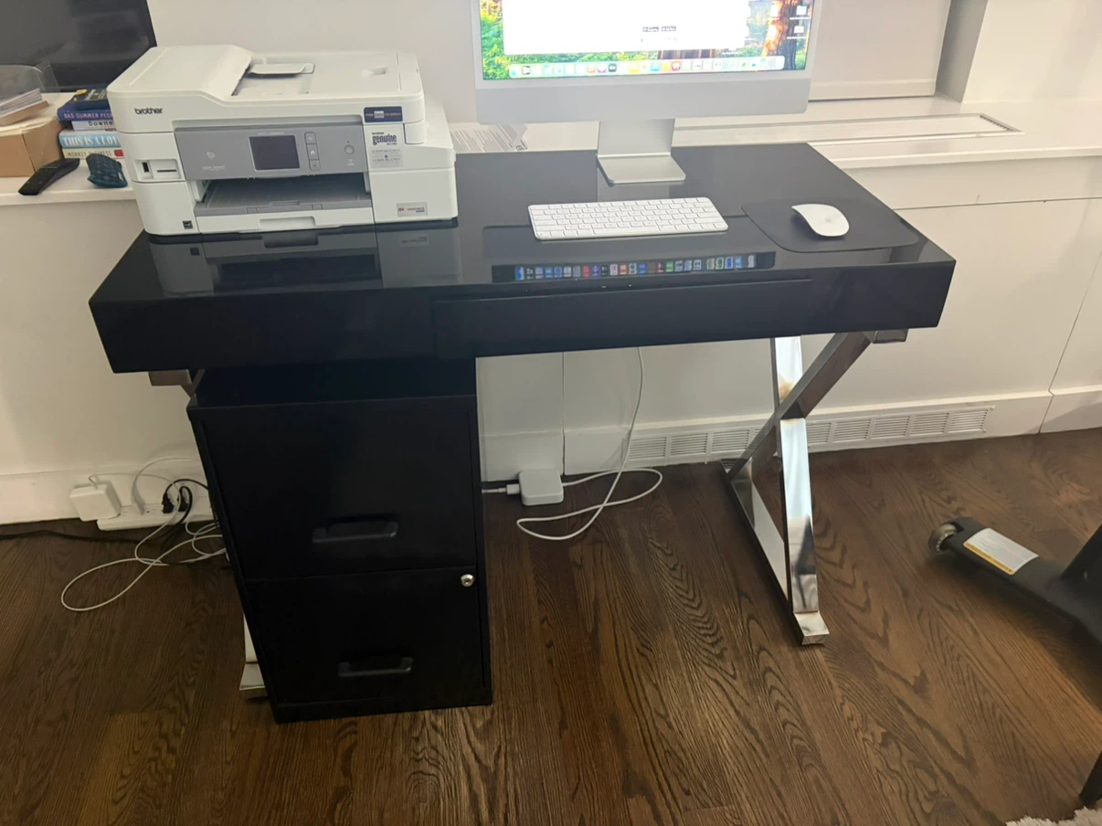 Black Lucite Desk with Filing Cabinet