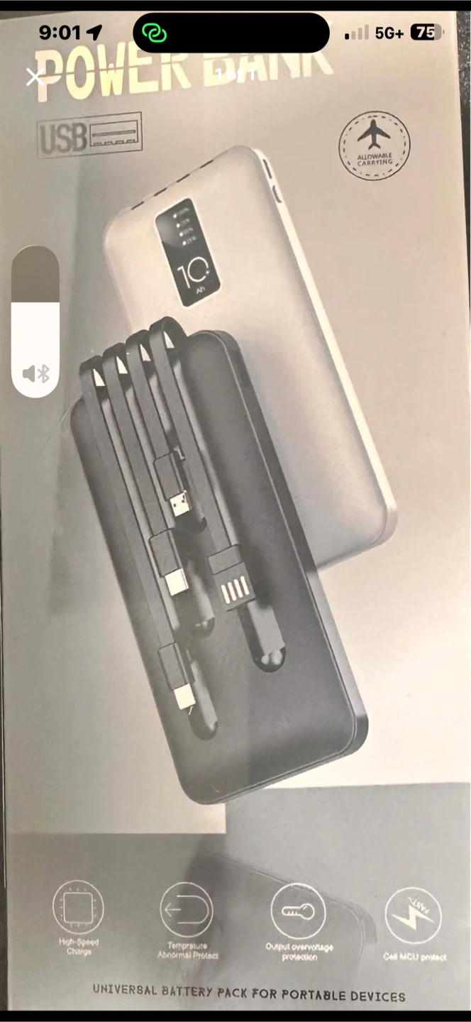 10Ah Portable Power Bank with Built-in Cables