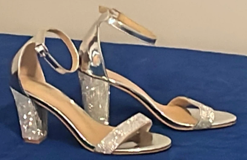 Forever Silver Rhinestone Block Heels