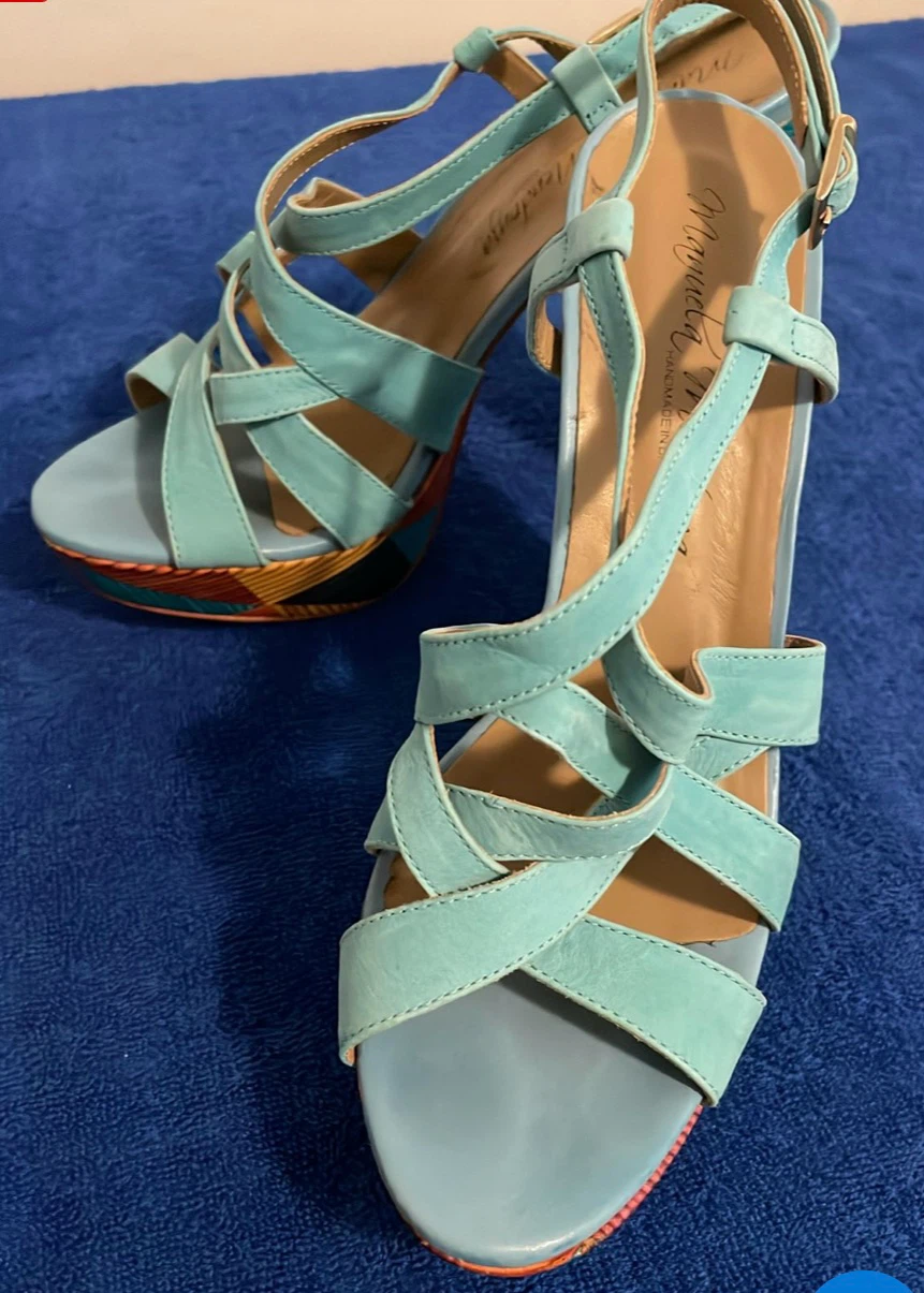 Manuela Mendonza turquoise leather platform sandals