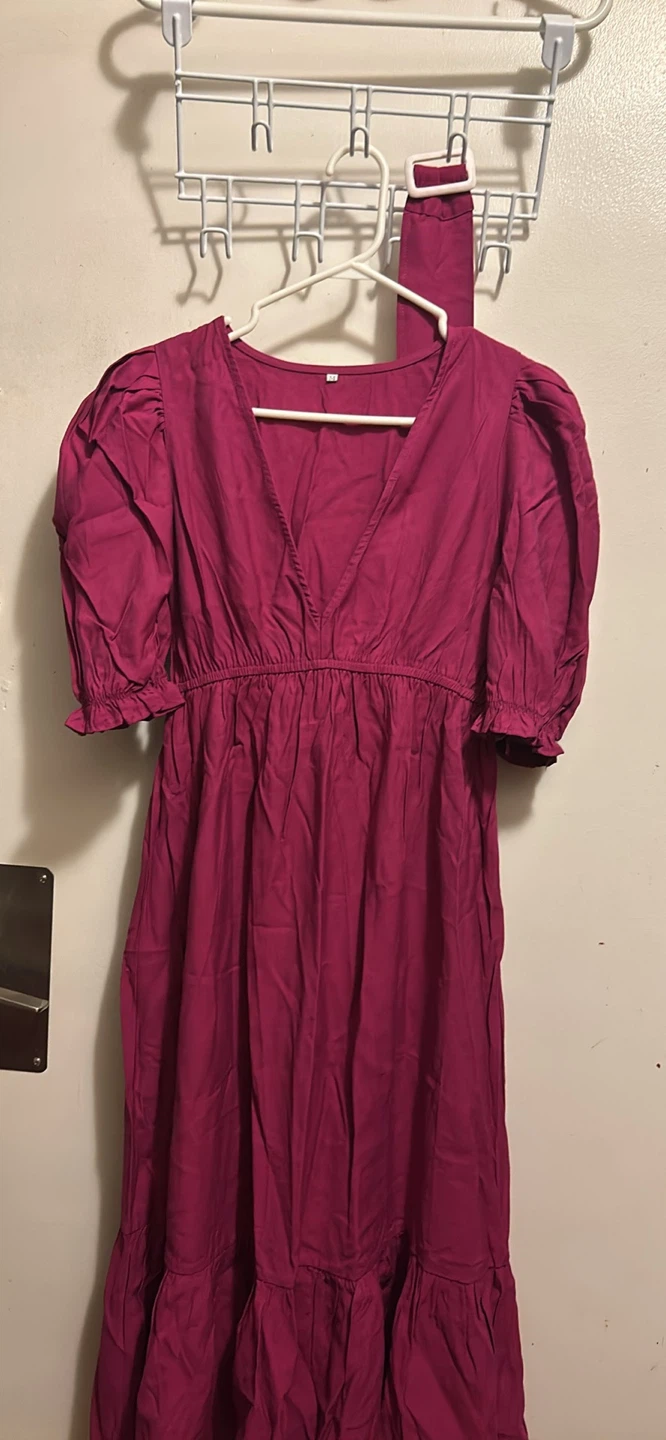 Magenta Puff Sleeve Midi Dress Size M Never Worn