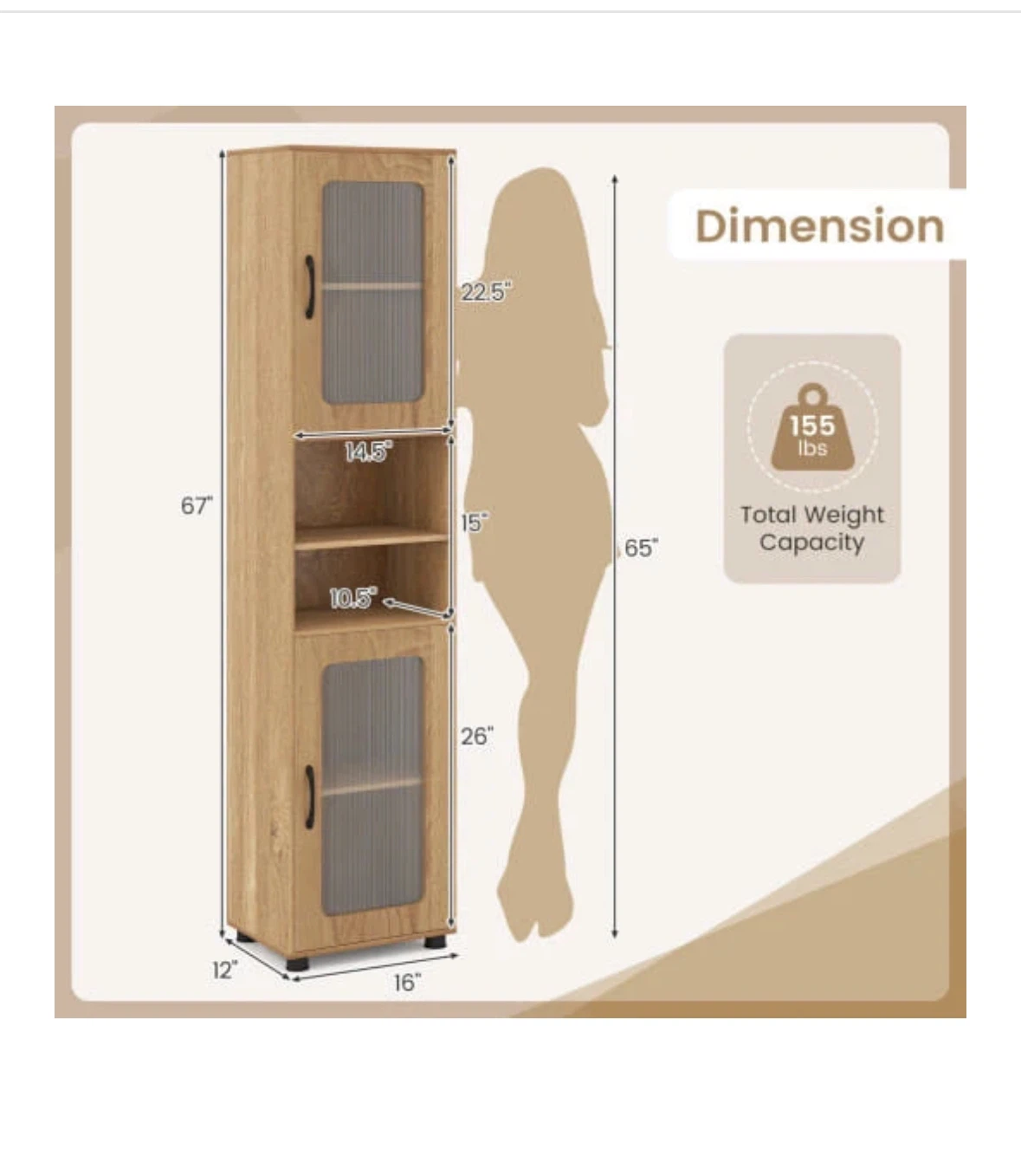 Tall Wooden Bathroom Storage Cabinet - photo 4