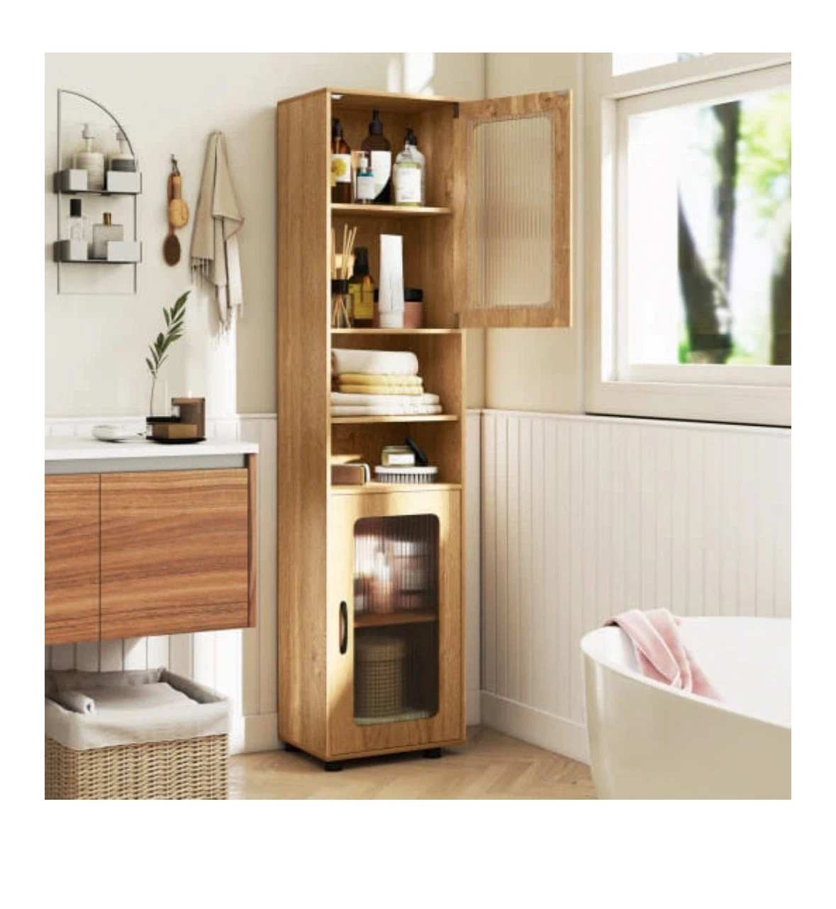 Tall Wooden Bathroom Storage Cabinet - photo 5