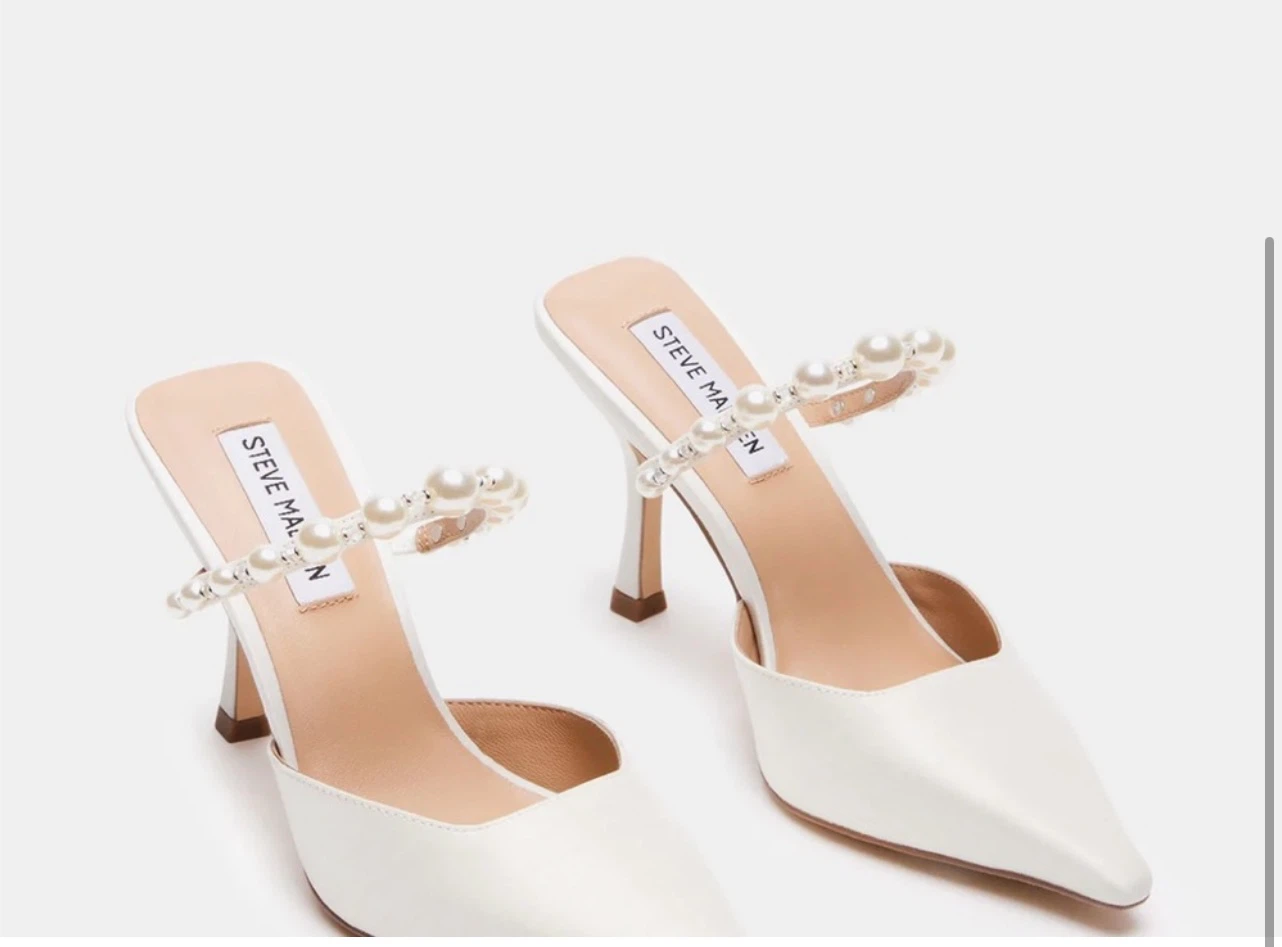 Steve Madden White Pearl Heeled Mules