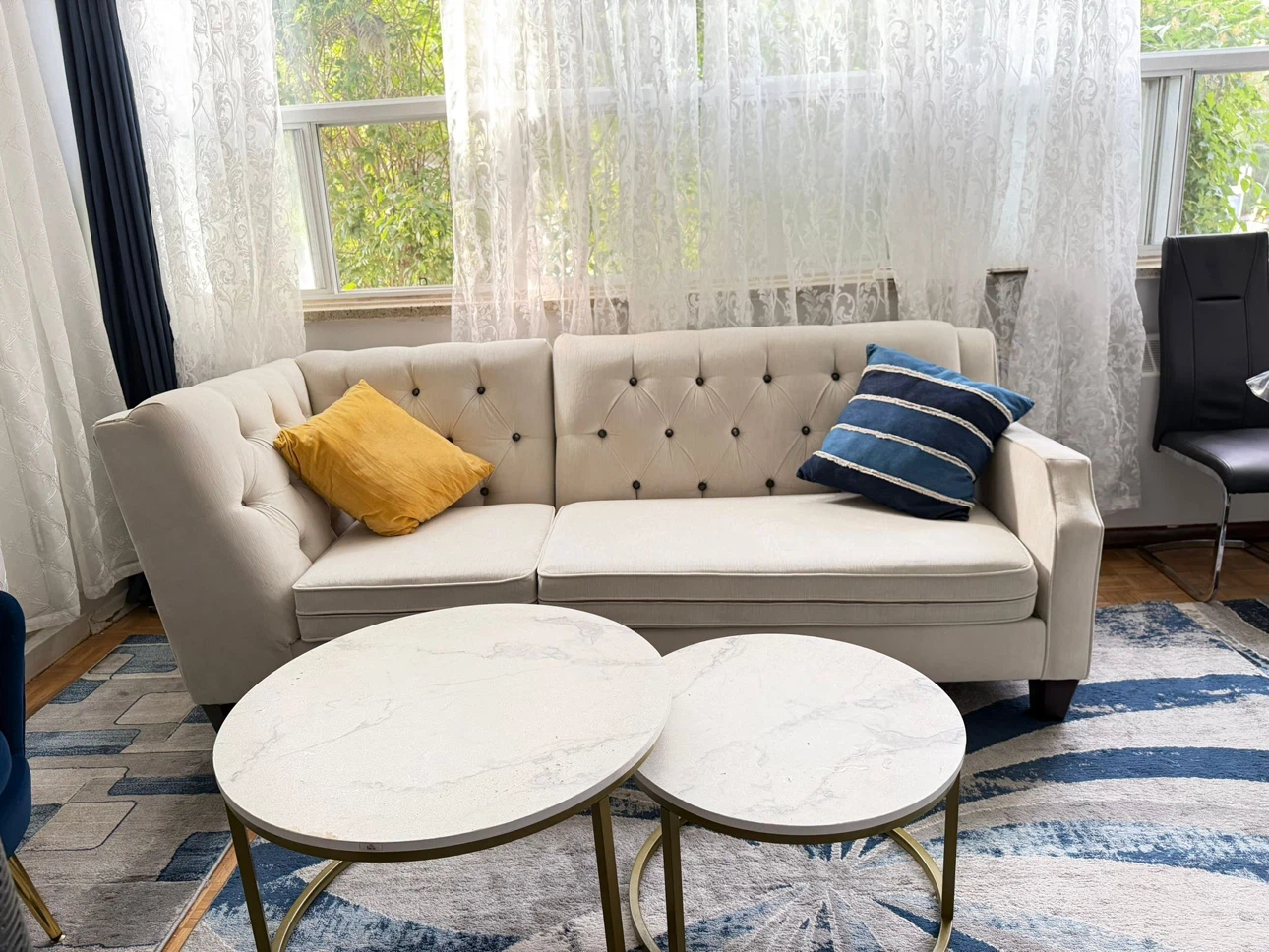 Cream Tufted L-Shaped Sectional Sofa - photo 2