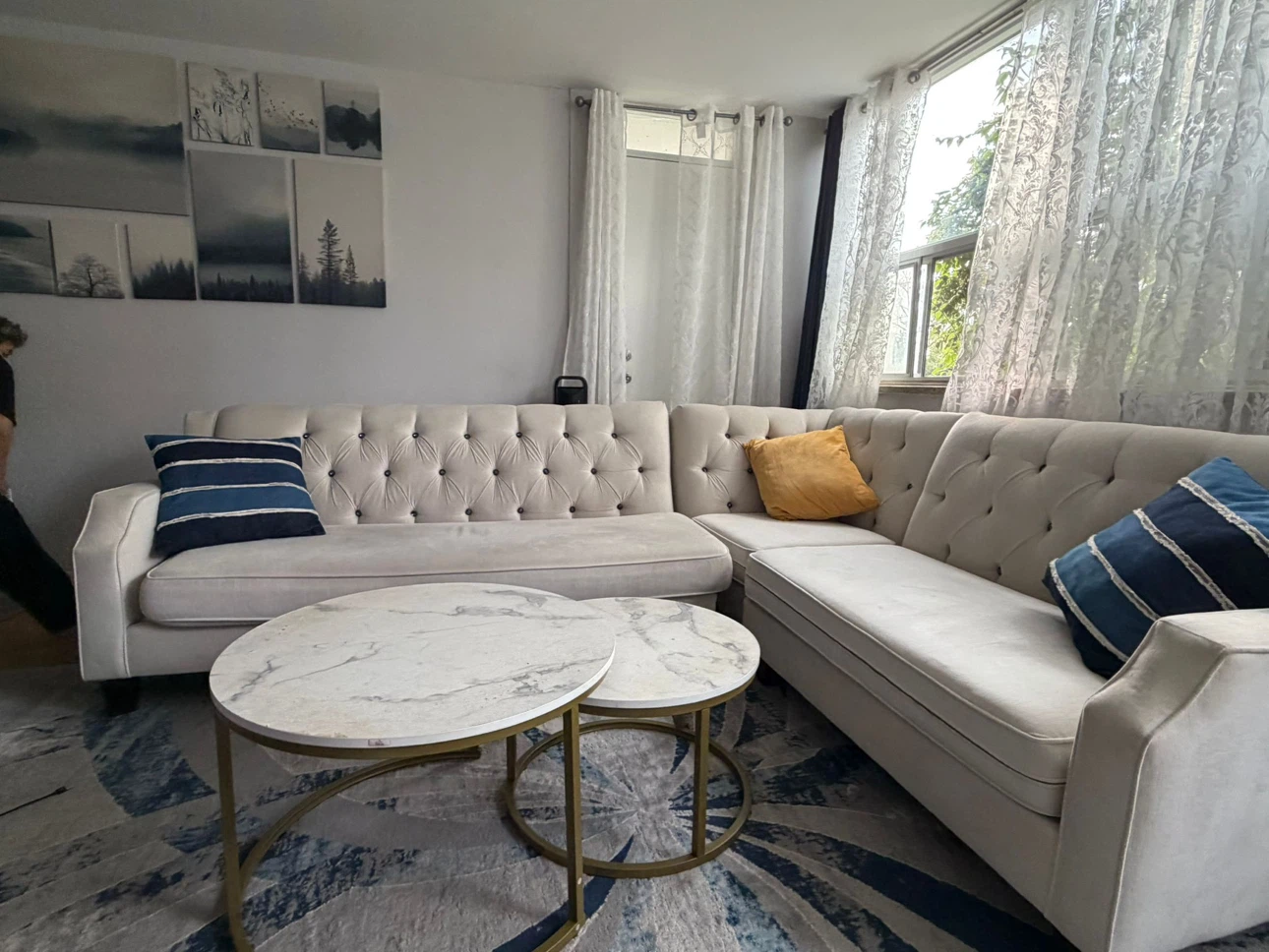 Cream Tufted L-Shaped Sectional Sofa - photo 3