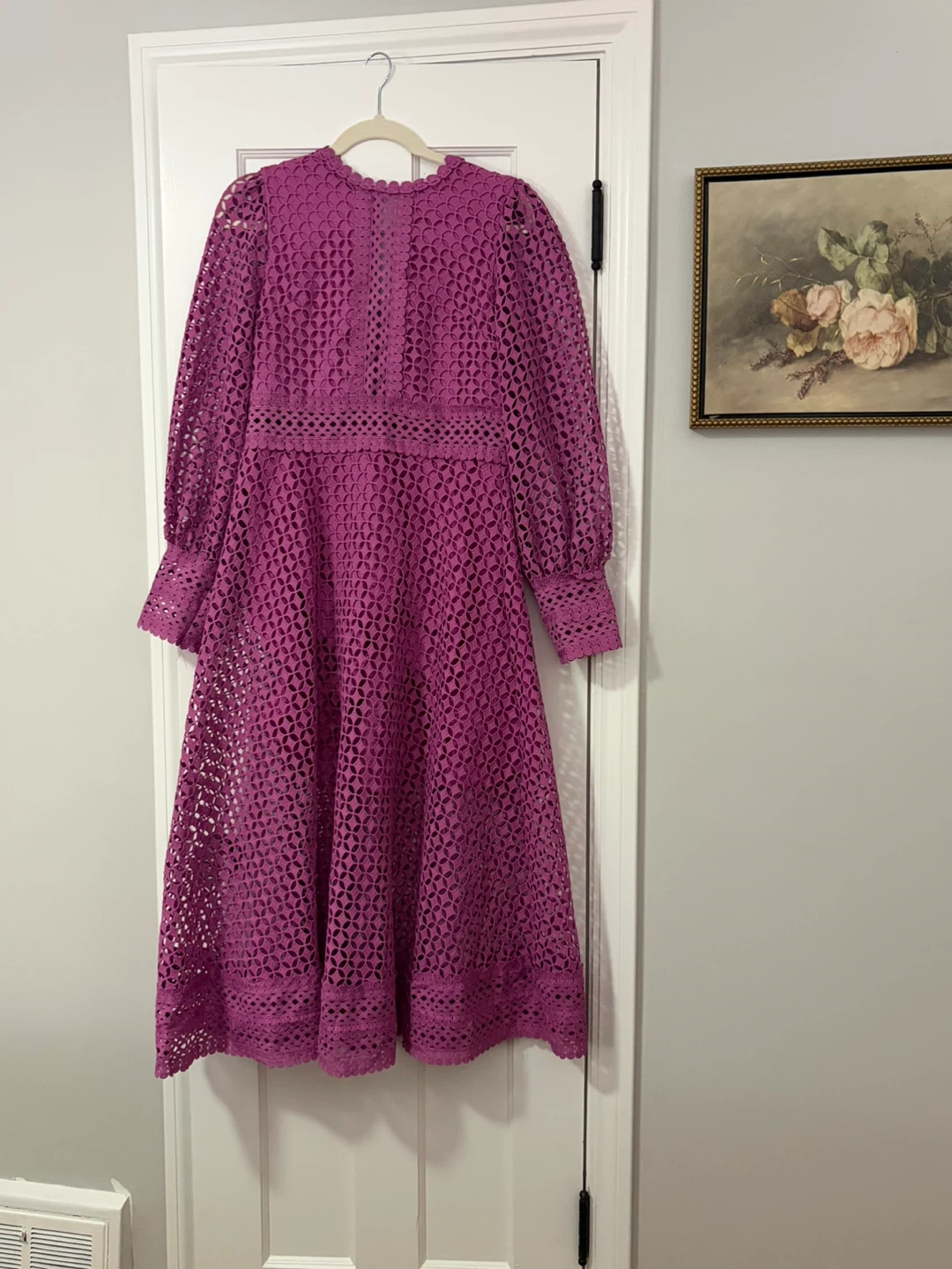 Magenta Eyelet Midi Dress