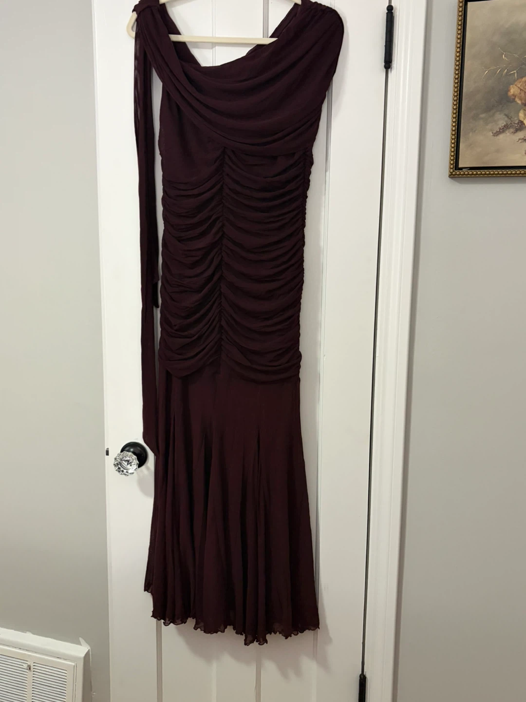 Dark Burgundy Ruched Evening Gown