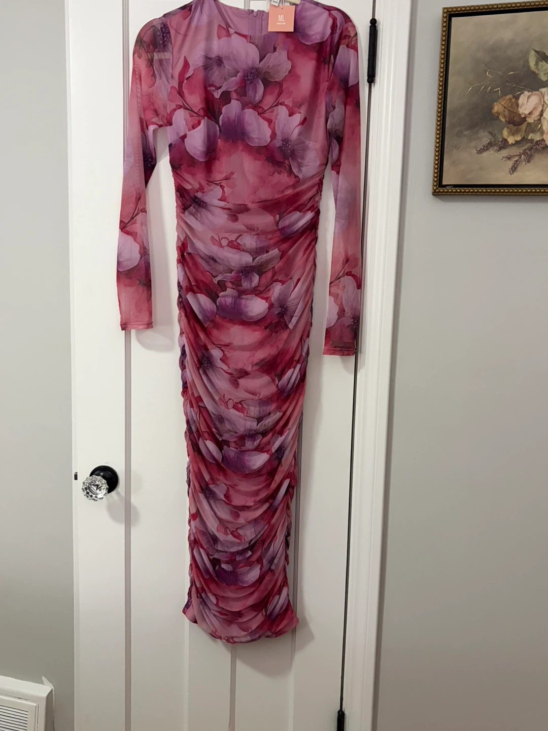 Mesh Floral Ruched Midi Dress