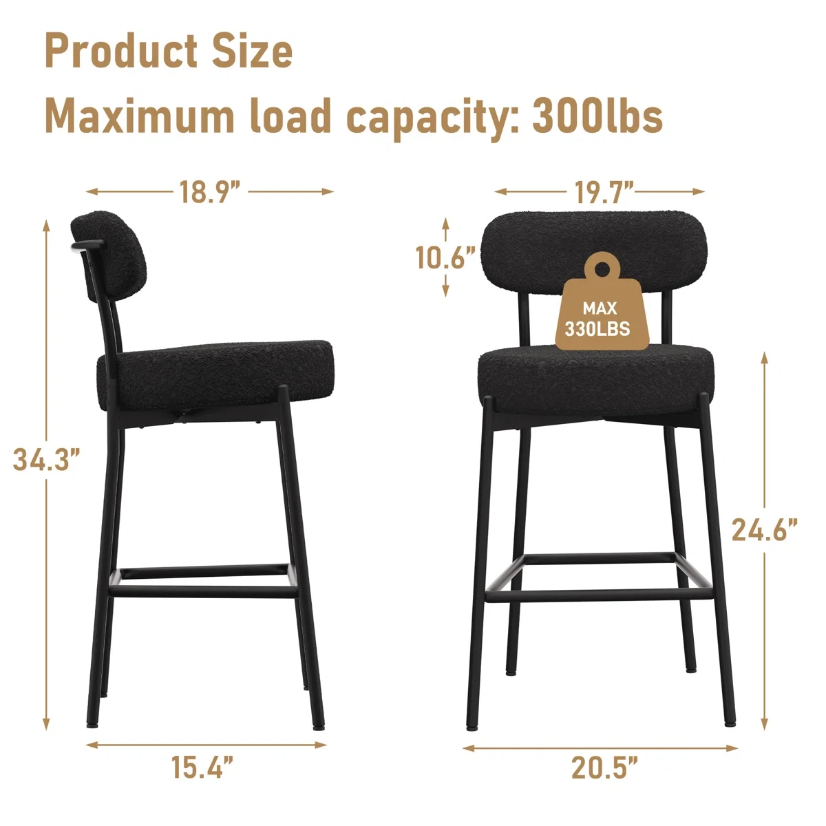 Set of 3 Black boucle Bar Stools - photo 3