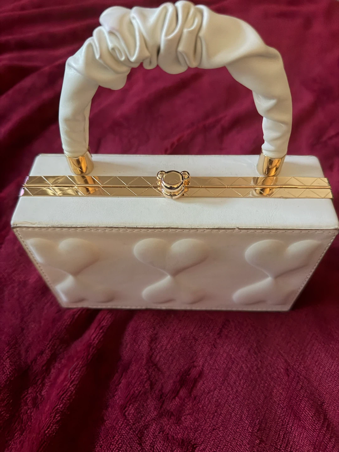 White Heart-Embossed Box Clutch Handbag