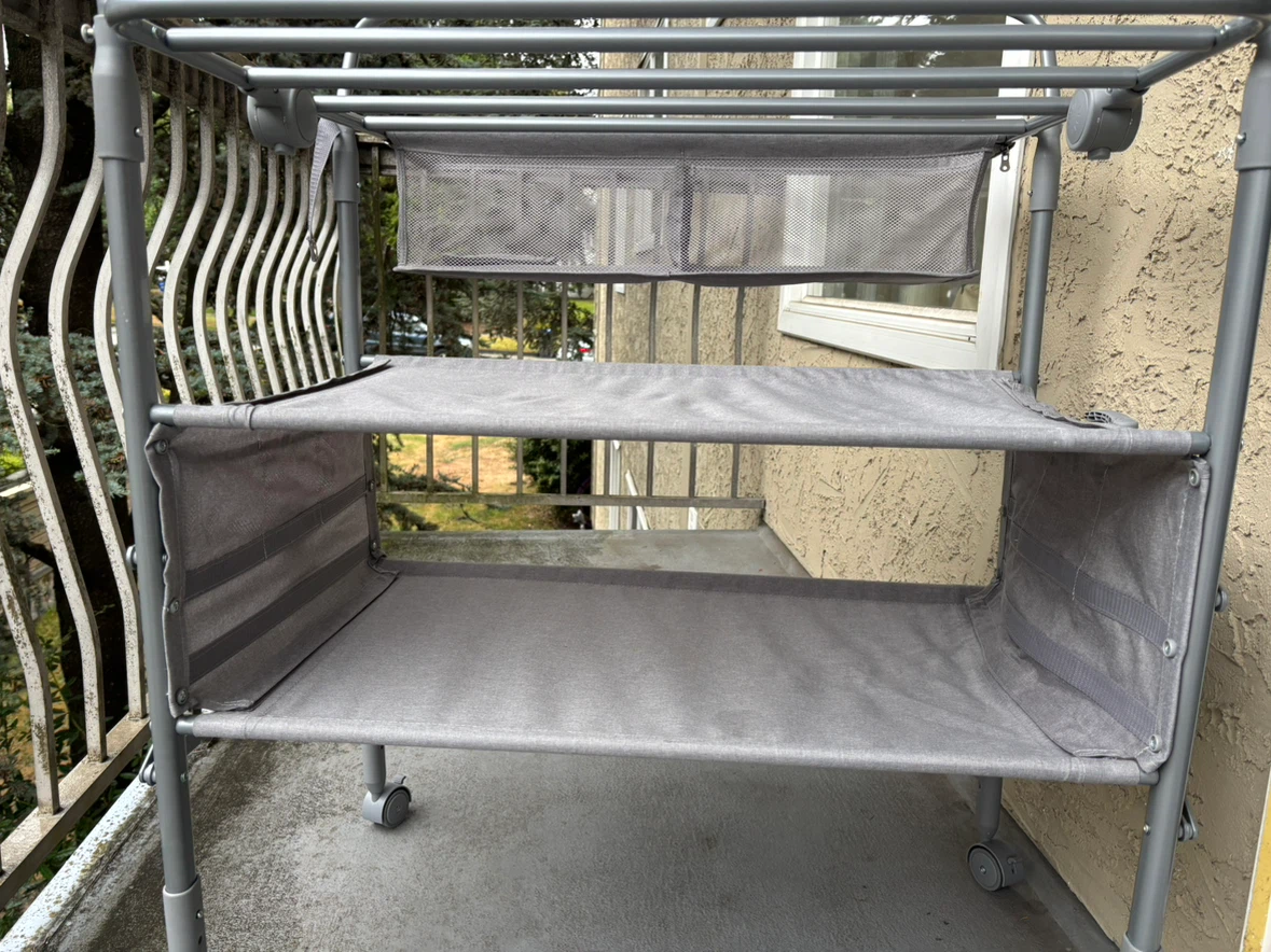 Folding rolling drying rack with two storage shelves - photo 3