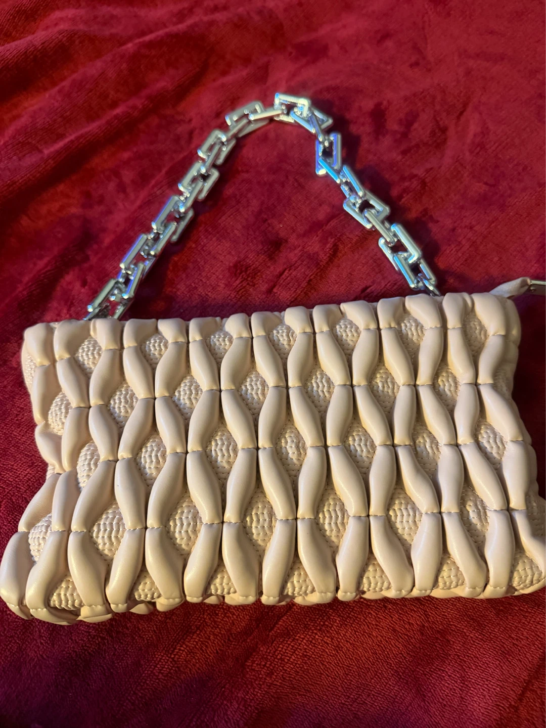 Pink Woven Detail Handbag with Chain Strap