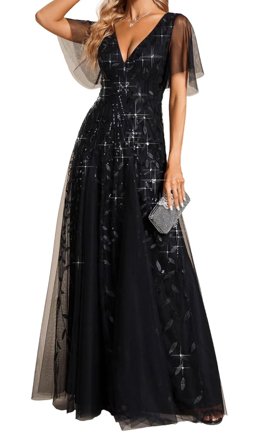 Black Sequin Evening Gown - photo 2