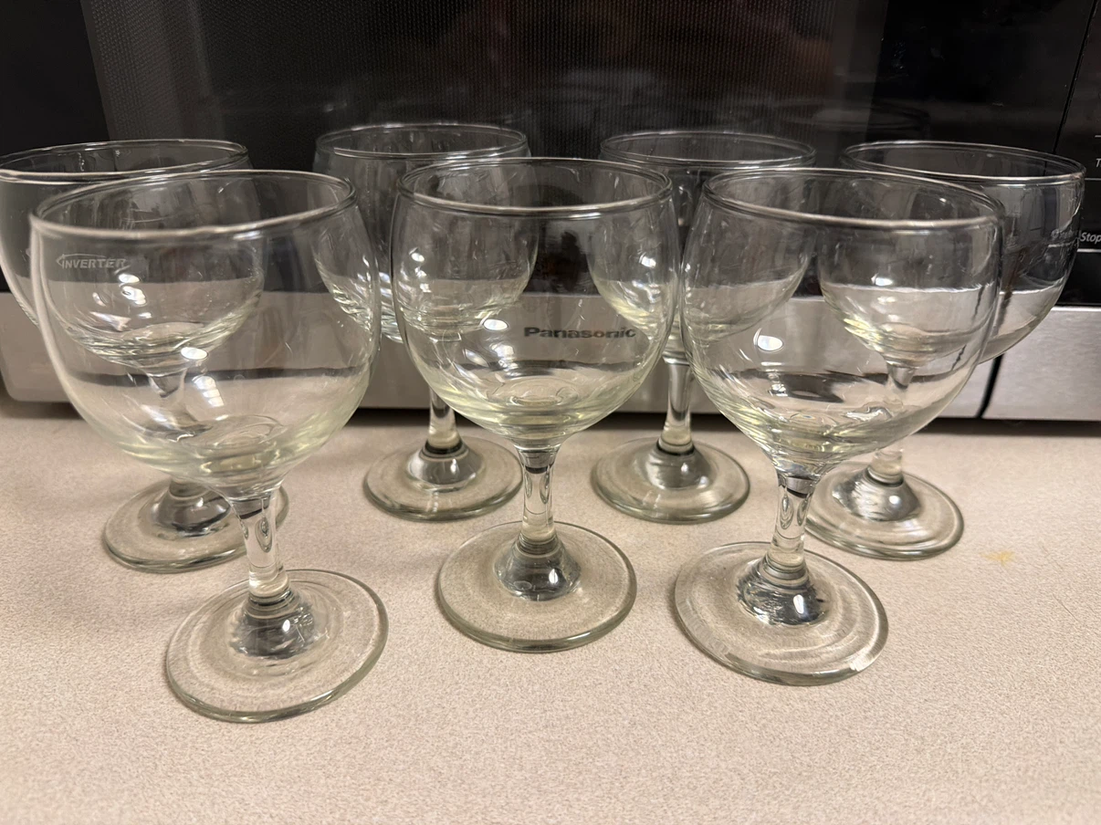 Set of 7 Stemmed Glass Goblets
