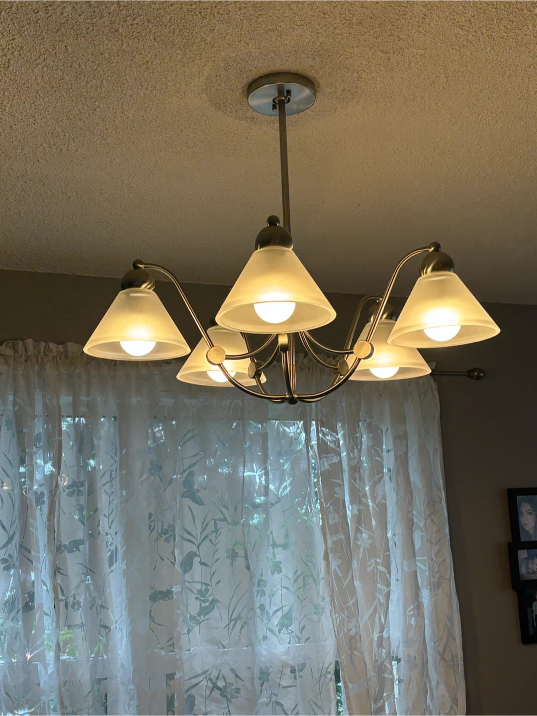 Brushed nickel five-light chandelier