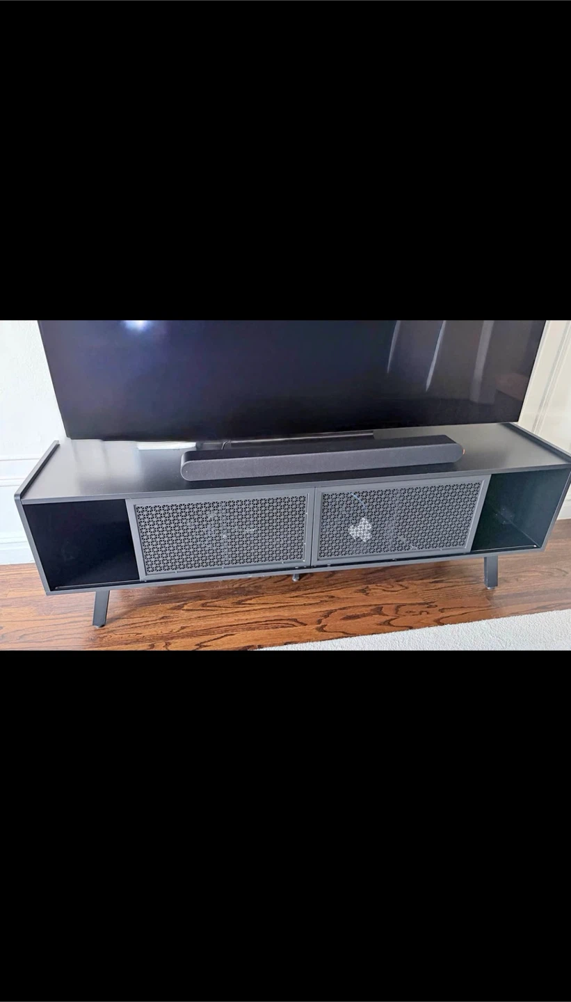 Black Media Console with Metal Mesh Doors